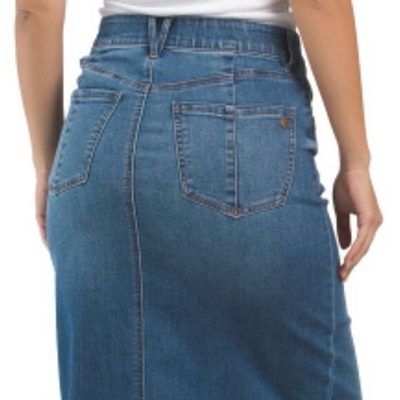 Democracy 10 Skyrise Uneven Yoke Ab Solution Front Slit Release Hem Denim Skirt - Picture 6 of 8